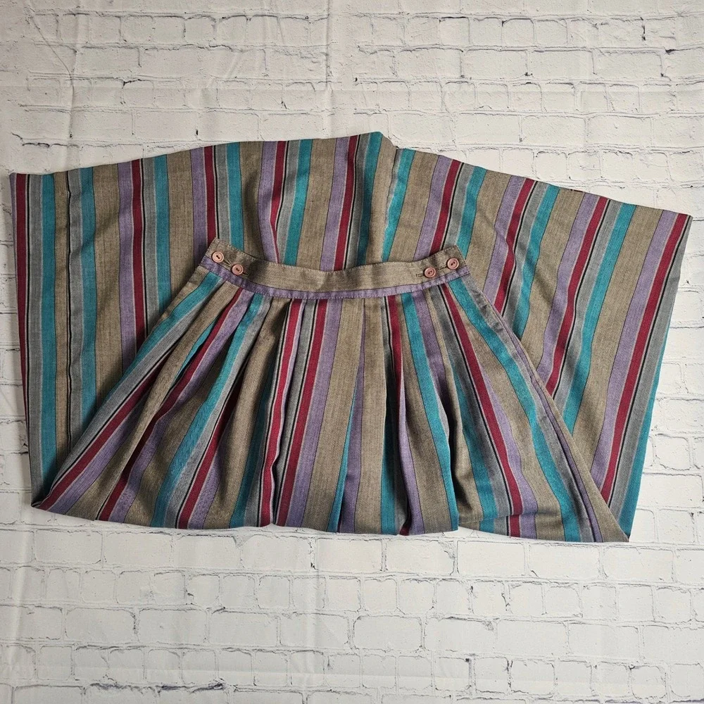 Vintage Western Sophisticates Pendleton Striped Pleated Skirt‎ Set Blouse 13/14